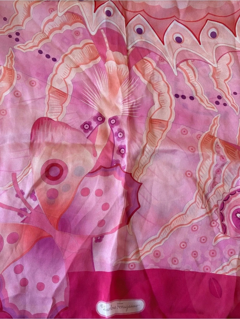 Salvatore Ferragamo Pink and Magenta Floral Geometric Silk Scarf